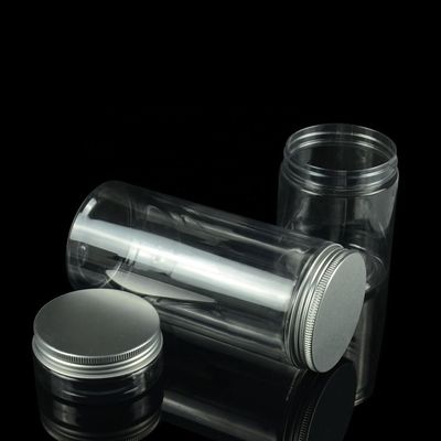 tarros plásticos del almacenamiento de la comida del plástico de la galleta de los tarros del ANIMAL DOMÉSTICO plástico del tapón de tuerca 250g con el casquillo del metal